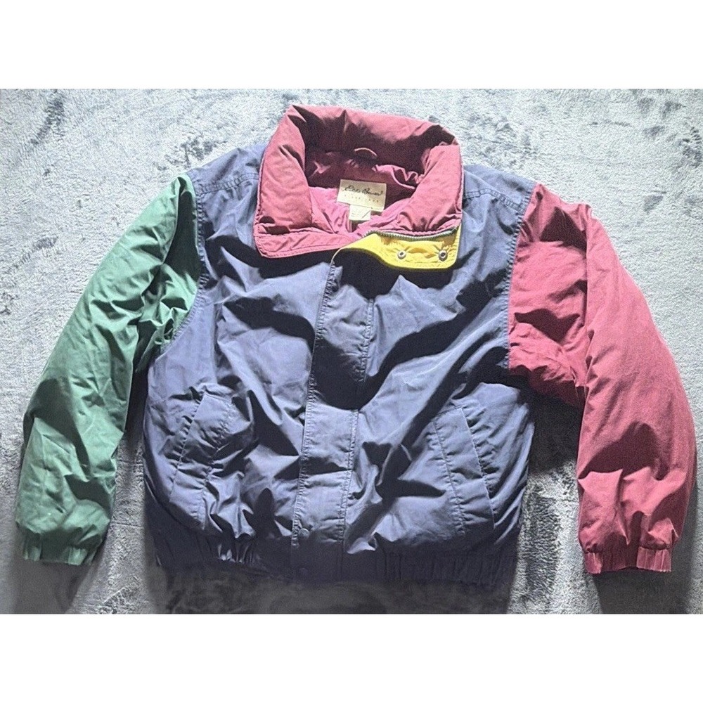 Vintage Eddie Bauer Goose Down Puffer Jacket Teal Purple Colorblock Sz. Large